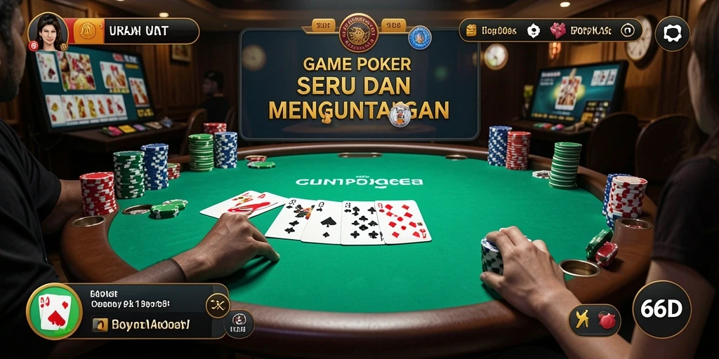 Tampilan gameplay Poker seru di 66D dengan banyak pemain.