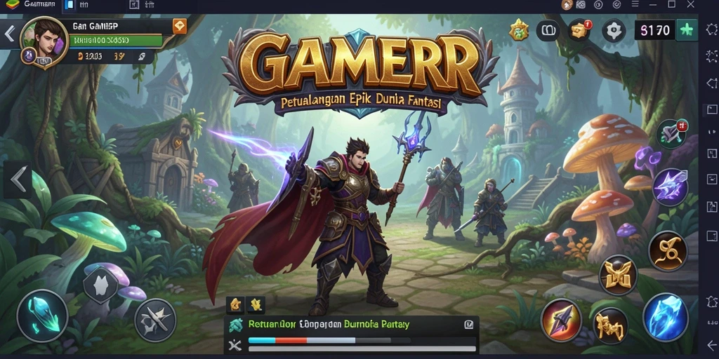 Screenshot GAMERP menampilkan karakter utama dalam aksi petualangan.