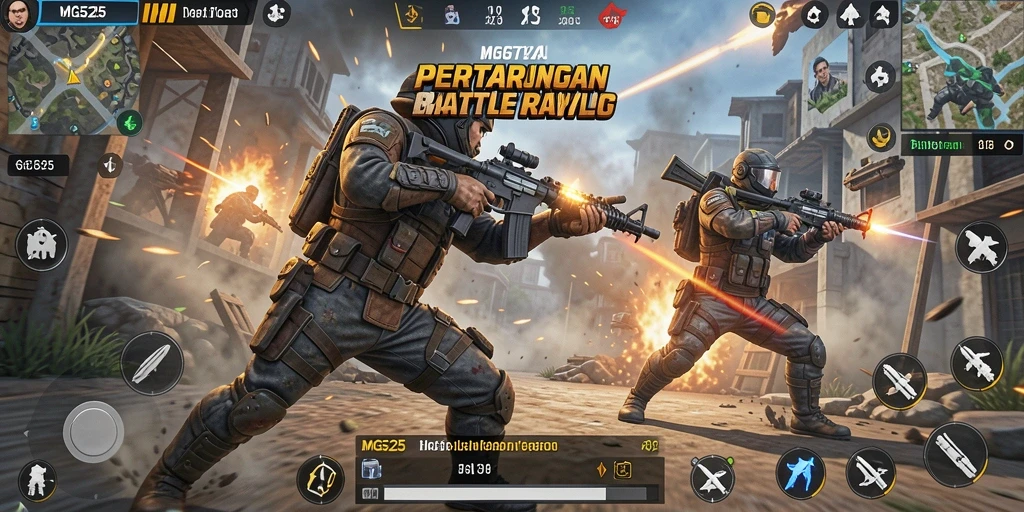 Gameplay MG525 yang intens dalam mode Battle Royale.