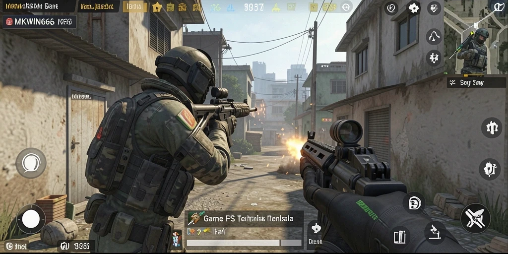 Screenshot gameplay MKWIN666 yang menampilkan aksi tembak-menembak yang intens.